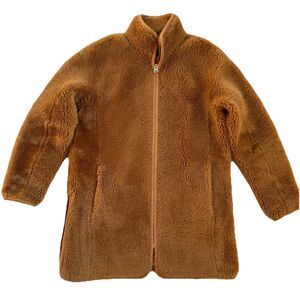 J. Crew Camel Brown Teddy Mid Length Winter Coat Womens XS Plush Sherling Fleece